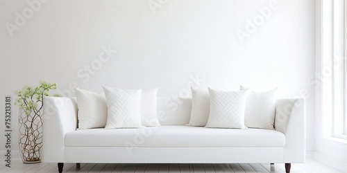 Modern white sofa with 2 pillows