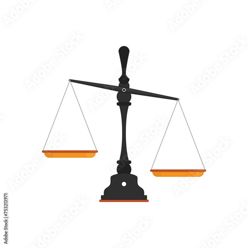 Set of scales. Weighing scale with gray base. Bowls of scales in an imbalance of. Vector illustration in flat style. EPS 10.