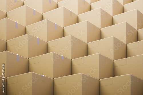 Symmetrical Stack of Cardboard Boxes in Distribution Warehouse