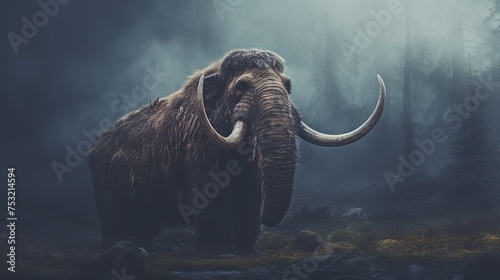 Wooly Mammoth Standing in Dark Forest