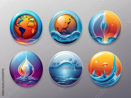 Set of world and water icons.
