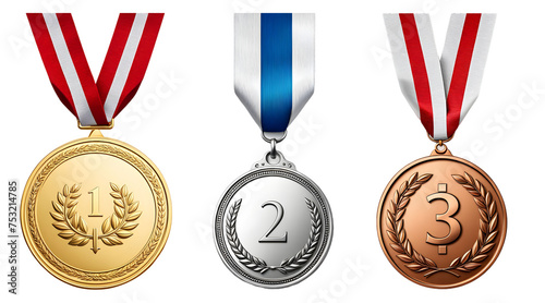 Medalhas de ouro, prata e bronze. Medalhas primeiro, segundo e terceiro lugar  photo