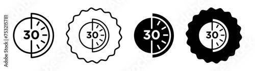 Half hour vector icon set collection. Half hour Outline flat Icon.