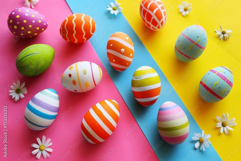 Vibrant easter egg collection presented on a colorful background Embodying the joy and tradition of easter celebrations Perfect for festive designs