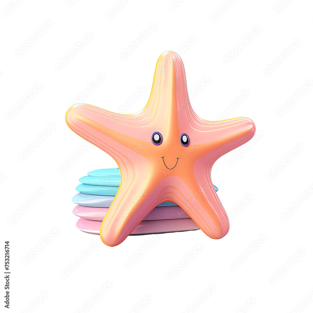 Starfish icon, 3D render style, isolated on white or transparent background.