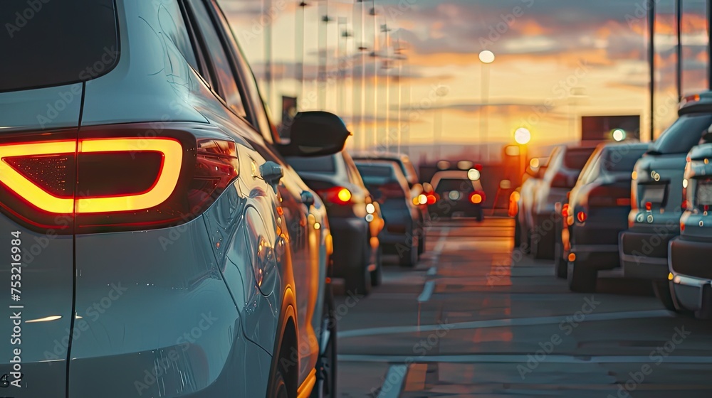 car parked at an outdoor lot, emphasizing used cars for sale, rental services, and car insurance. Convey the dealership concept and agent presence. Ideal for stock images capturing th