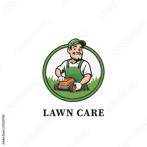 Creative Lawn Care logo design.  Lawn mower service logo icon isolated, Lawn mowing cutting grass, Gardener service logo icon isolated on white background vector illustration