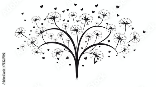 Silhouette dandelions in the form of heart freehand