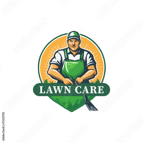 Creative Lawn Care logo design.  Lawn mower service logo icon isolated, Lawn mowing cutting grass, Gardener service logo icon isolated on white background vector illustration