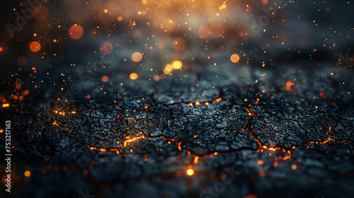 Burning ground. Abstract background. 3d render illustration with depth of field. AI. photo