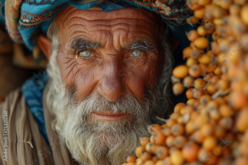 Detailed capture of old farmer hands holding a bountiful cob of corn, signifying a successful harvest photo