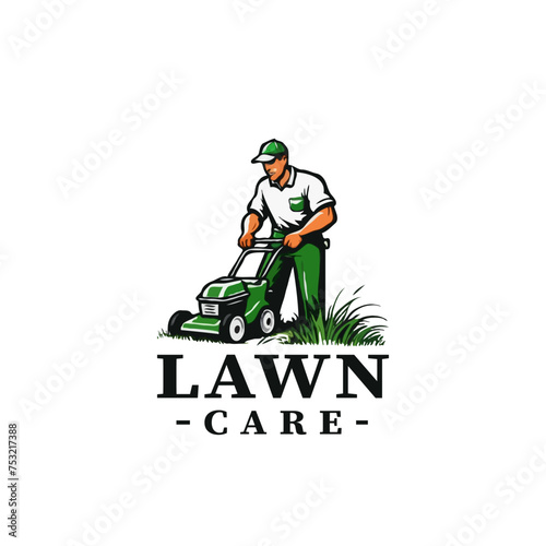 Creative Lawn Care logo design.  Lawn mower service logo icon isolated, Lawn mowing cutting grass, Gardener service logo icon isolated on white background vector illustration