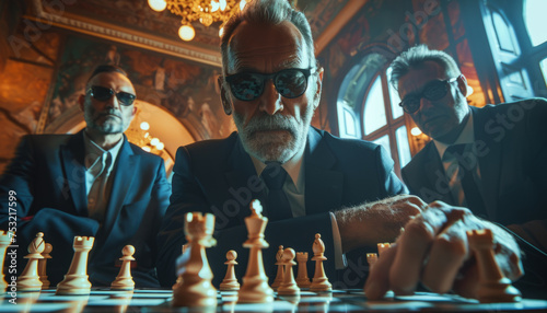 an elderly grandmaster plays chess at a tournament, checkmate.