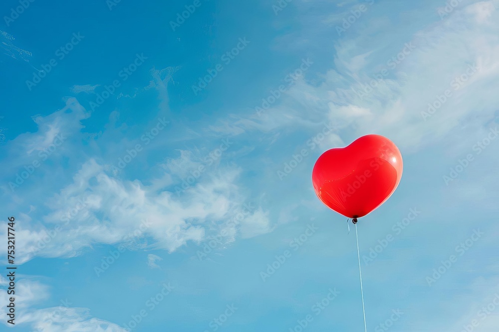 Heart-shaped helium balloon soaring against a clear blue sky Symbolizing love and freedom