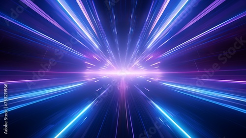 A 3D rendering presents a panoramic view of a futuristic hyperspace speed tunnel, characterized by streaks of light.