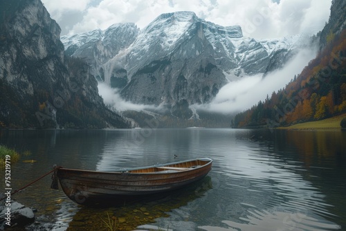 Boat on Lake Next to Mountain