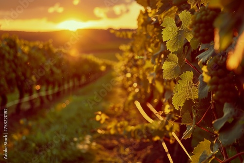 Setting Sun Over Vineyard