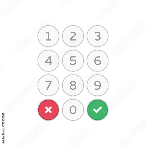 Keypad entry. Digital keypad, keyboard, dialer access. Buttons with numbers. Vector EPS 10.