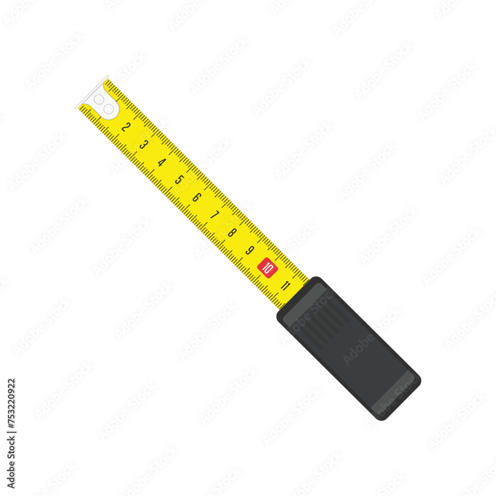 Yellow carpenter measuring tape in top view. Simple Tape measure tool. Flat style. Yellow carpenter measuring tape in top view. Simple Tape measure tool. Flat style.