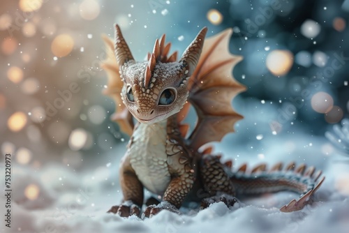 Small Toy Dragon in Snow