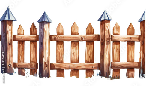 Rustic wooden fence isolated on transparent background