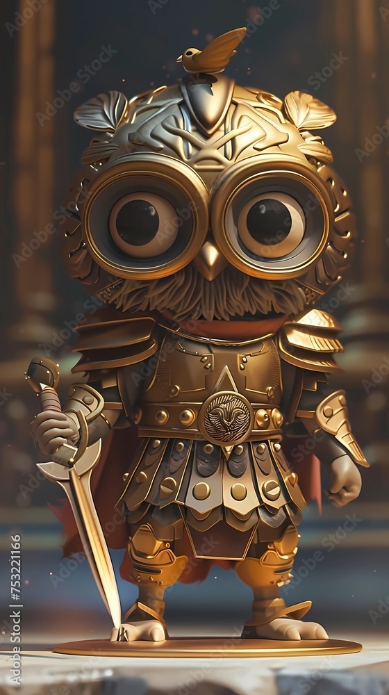Obraz premium Owl in armor with sword in his hand, Generative AI illustrations.
