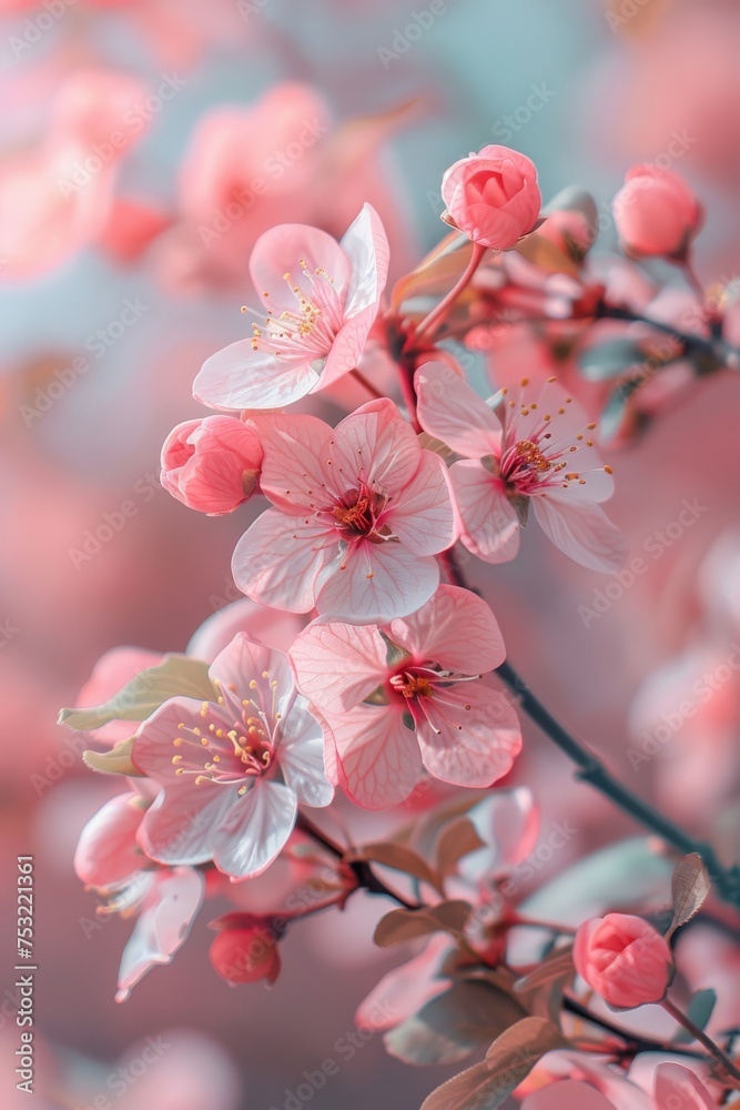 Pink Flowers Blooming on a Branch