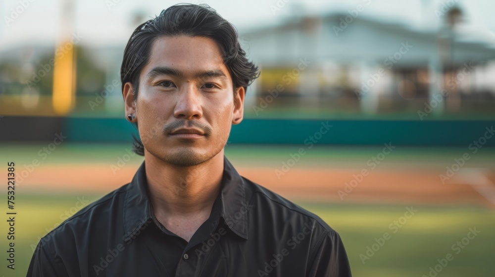 Man Standing in Front of Baseball Field