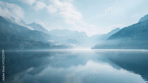 Mountain-Encircled Lake at Morning Fog © Ilugram