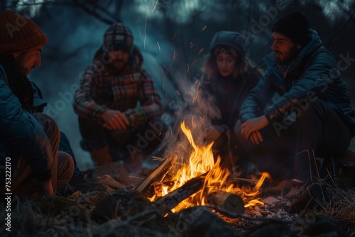 Group of People Gathered Around Campfire