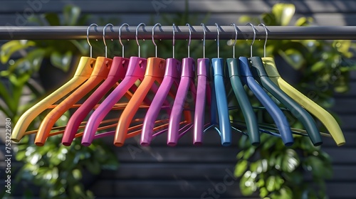 Colorful clothes hangers on gray background © Anas Graphics