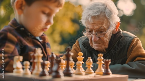 Senior Man Playing Chess With Young Boy