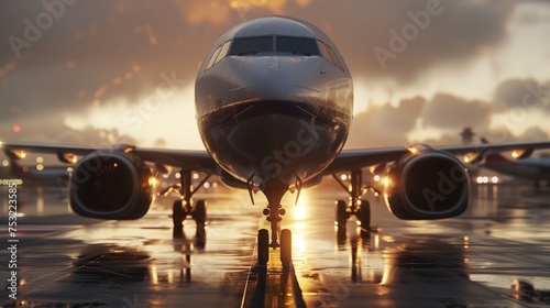 Large Jetliner Parked on Airport Runway. Generative AI