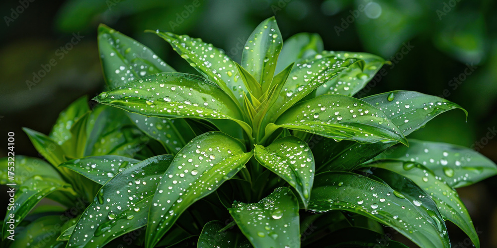 Beautiful green plant with water droplets on leaves on a vibrant green background Nature's Elegance captured in a Closeup Shot Beautiful green plant with water droplets on leaves on a vibrant green background Nature's Elegance captured in a Closeup Shot