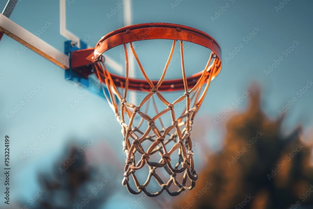 Basketball Swishing Through Hoop Close-Up