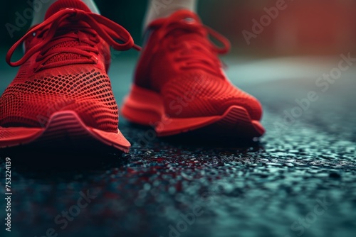 Close-Up of Persons Red Running Shoes