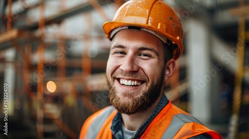 Construction Worker in Hard Hat and Orange Safety Vest