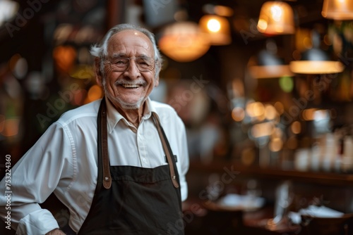 Senior Waiter in Apron at Bar © Ilugram