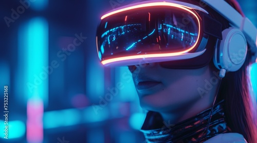 Young woman wearing virtual reality goggles. Future technology concept. © nataliia_ptashka