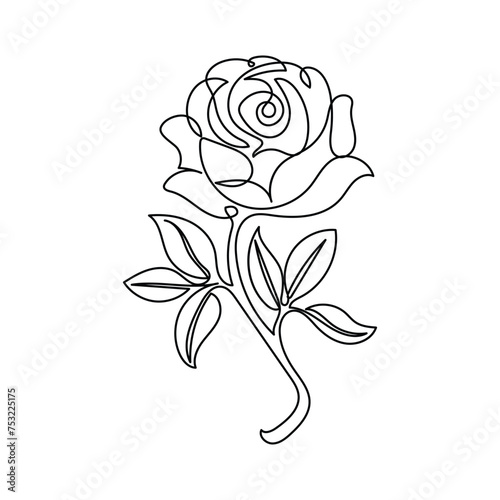 Rose single continuous one line out line vector art  drawing  and tattoo design
