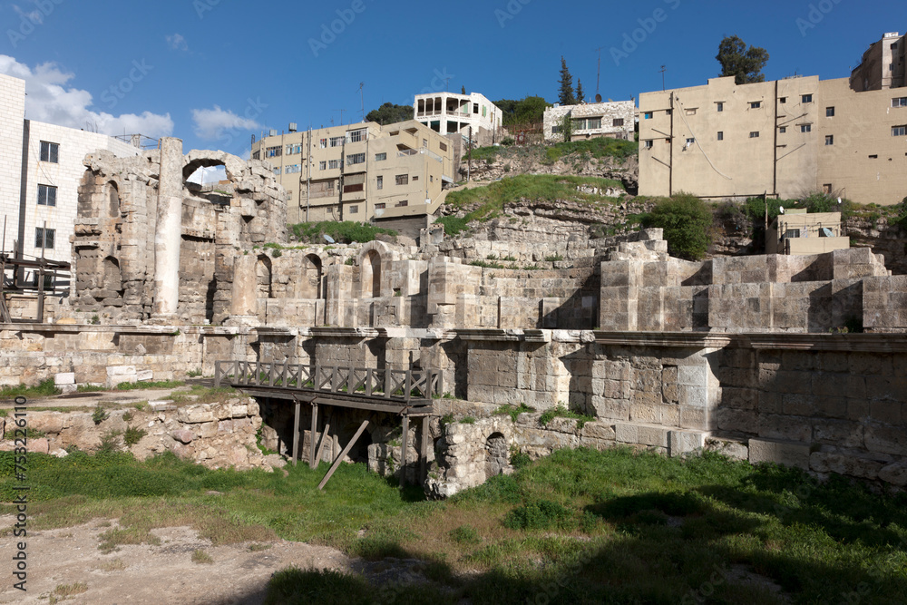 Ruins of the old city of Amman Jordan on a sunny winter day