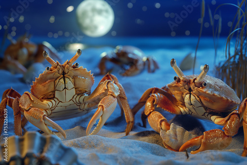 Crabs organize a cabaret extravaganza with tap-dancing claws and glittering seashell costumes, AI generated © Yavor