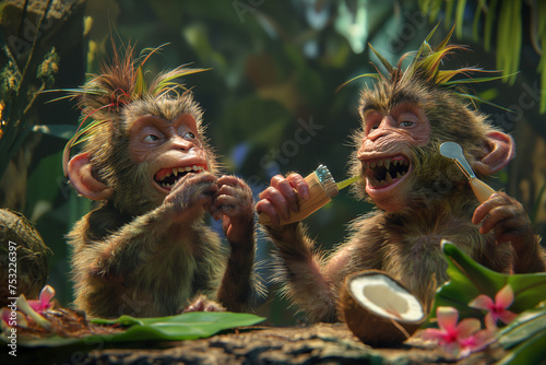 In a jungle clearing, a group of cheeky monkeys decides to set up an impromptu barber shop, AI generated photo