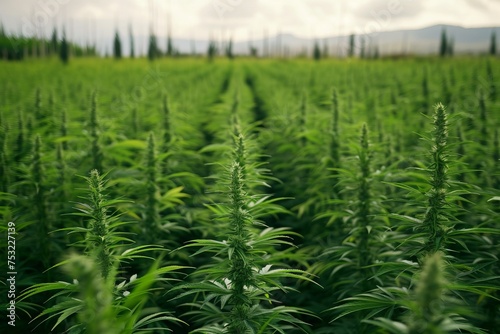 Cannabis farm field. Growing medicinal marijuana outdoor