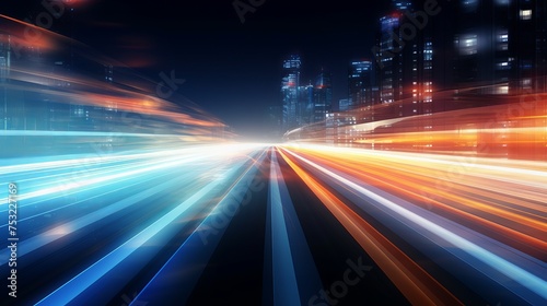 Abstract glowing track light trails serve as an urban background. © Elchin Abilov