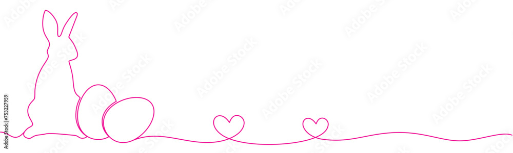 Illustration of a pink rabbit & egg of line art style for easter day of vector