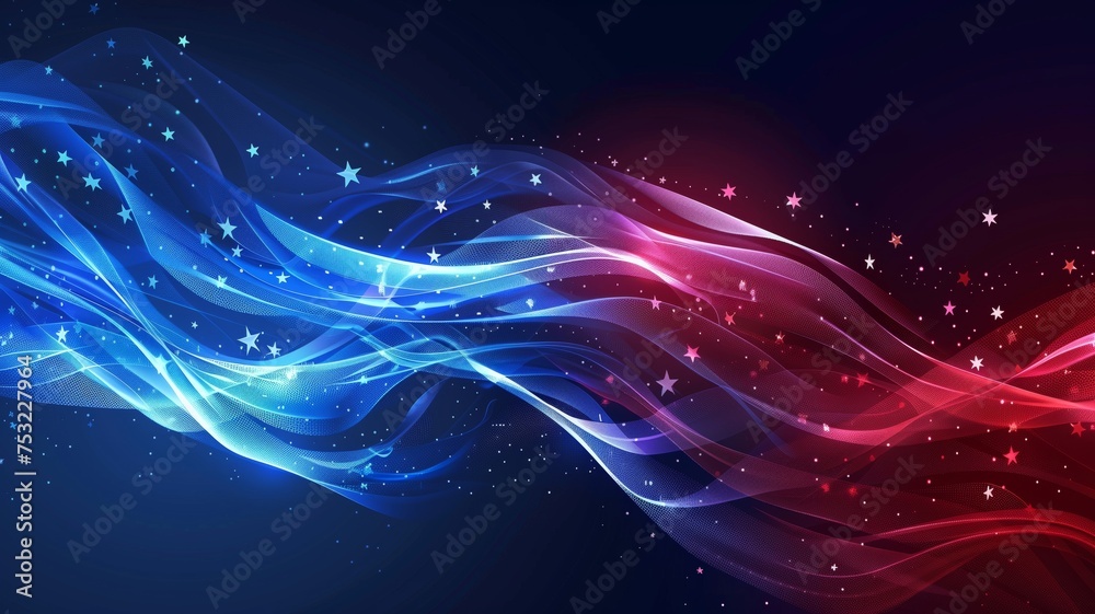 Abstract red and Blue Waves with stars Background, Flowing red and blue stars and stripes american flag themed banner, Vector Illustration - obrazy, fototapety, plakaty 