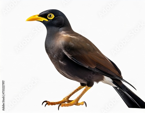 Common Mynah Bird Isolated on White Background photo