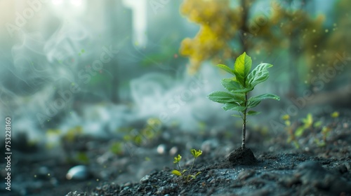 Small Green Plant Sprouts From Ground. Generative AI