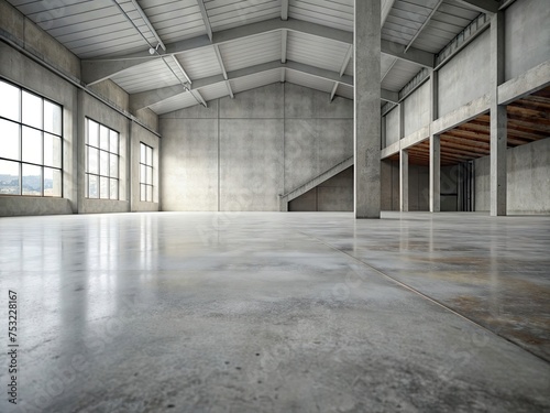 The simple cement floor contrasts with the loft architecture structure generative ai © Dragon